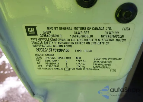 2005 Chevrolet Silverado 1500 Lt z USA, uszkodzony, nr VIN 2GCEC13T151204150